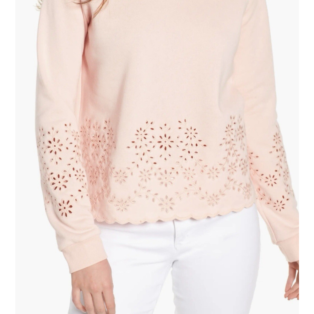 Rebecca Minkoff Morgan Eyelet Scalloped Sweatshirt Pink Womens Small